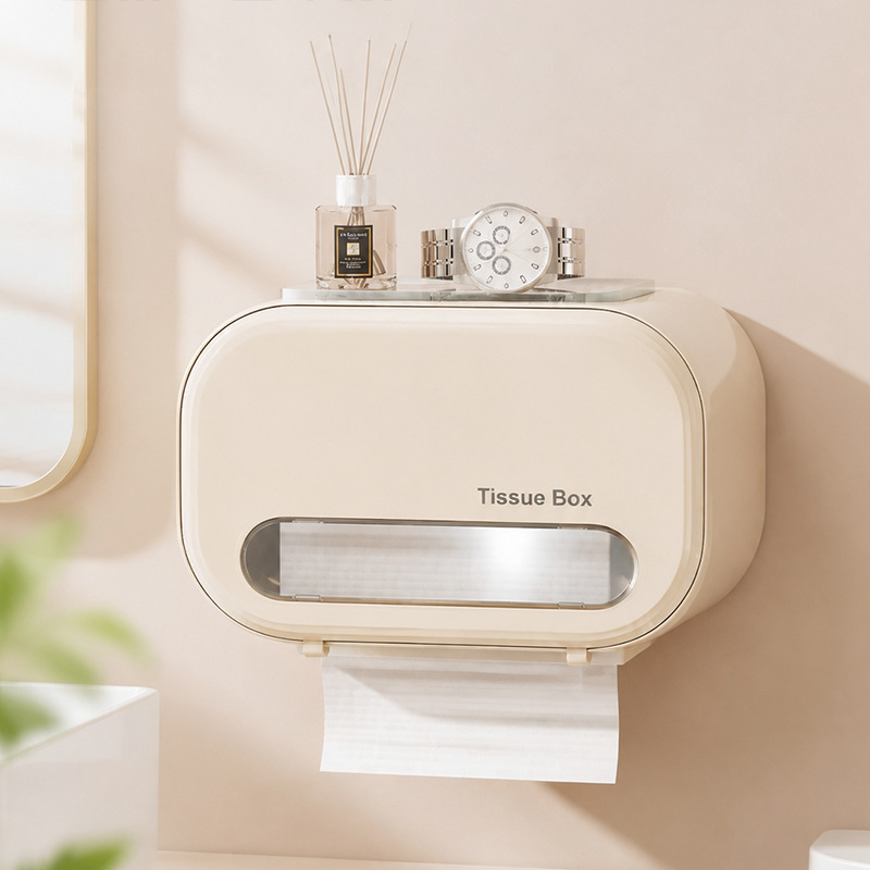 Dispensador de Papel Higiénico de Plástico PP, Impermeable y Sin Perforación, para Baño