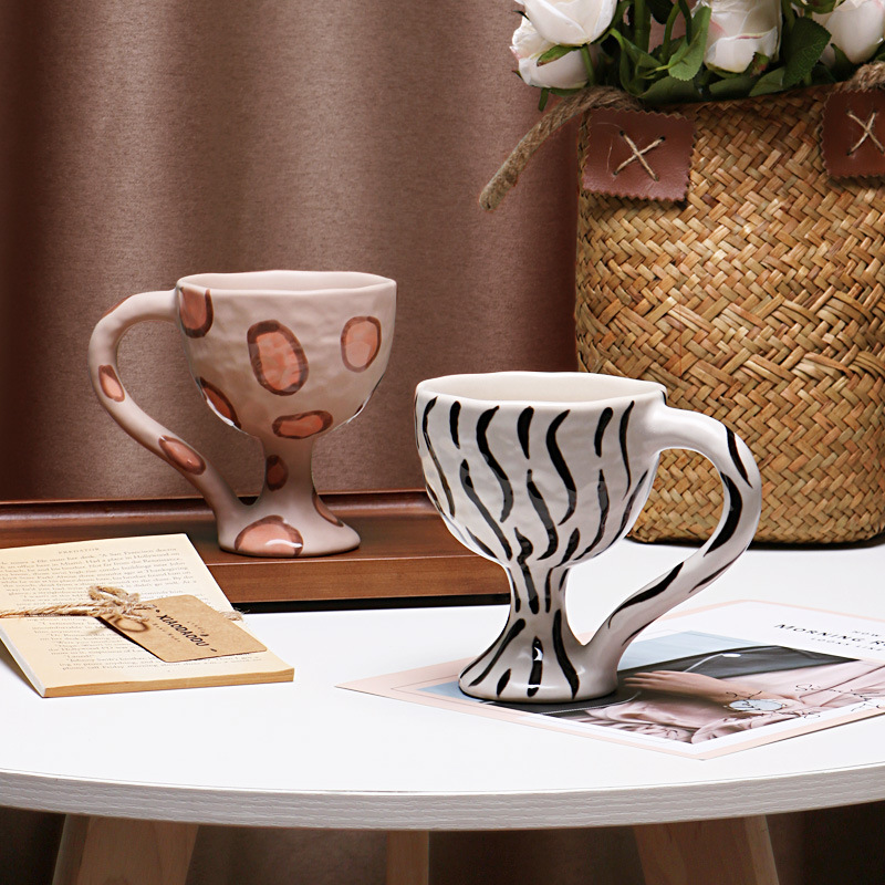 Mano pellizco en forma patrón de cebra cerámica taza café creativo leopardo copa vino champán Copa jugo helado