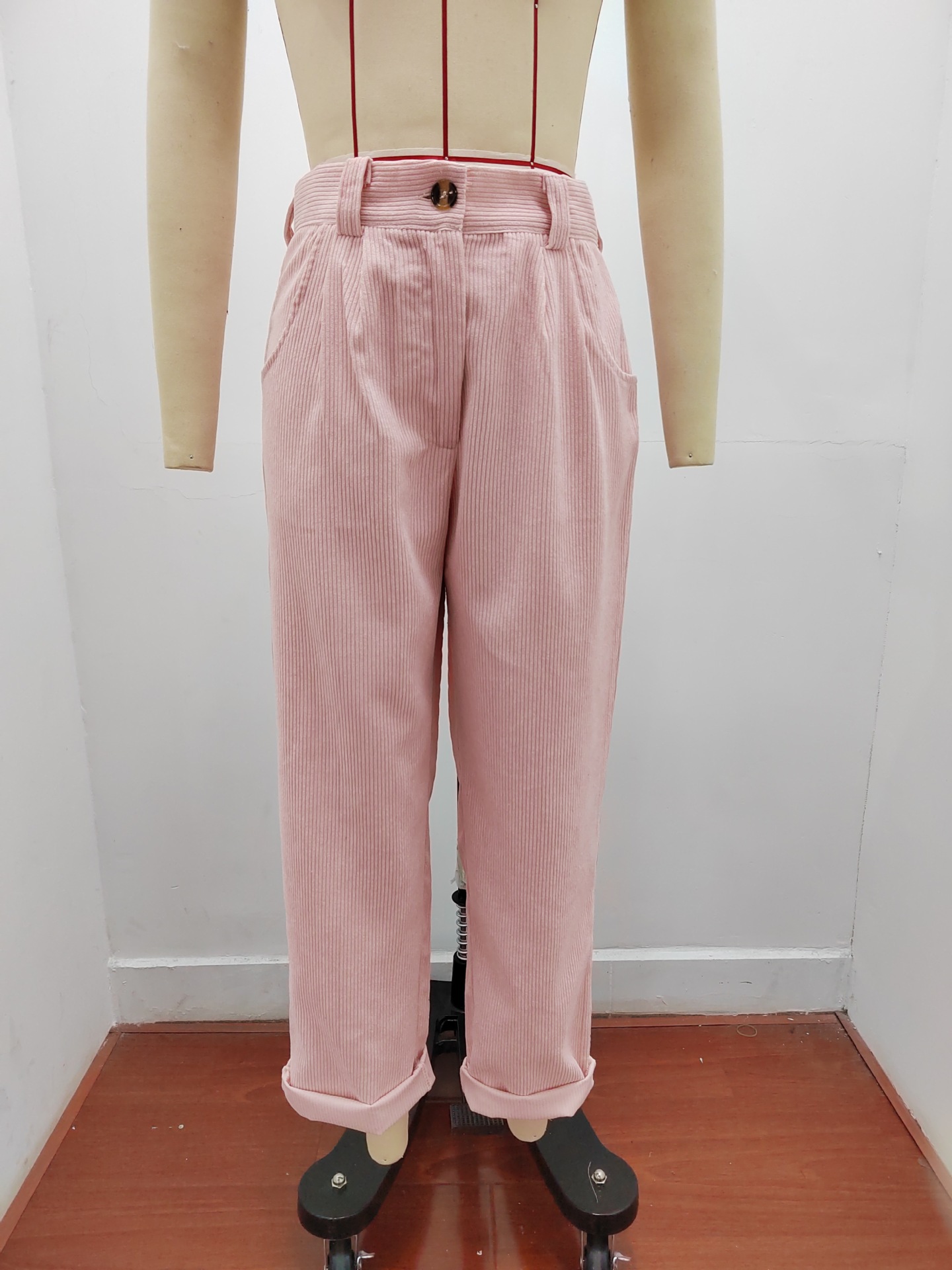Women's Clothing Women's High Waist Casual Pants Autumn Solid Color Corduroy Loose Straight Pants Style For Formal & Casual For Women_ecoleips.com