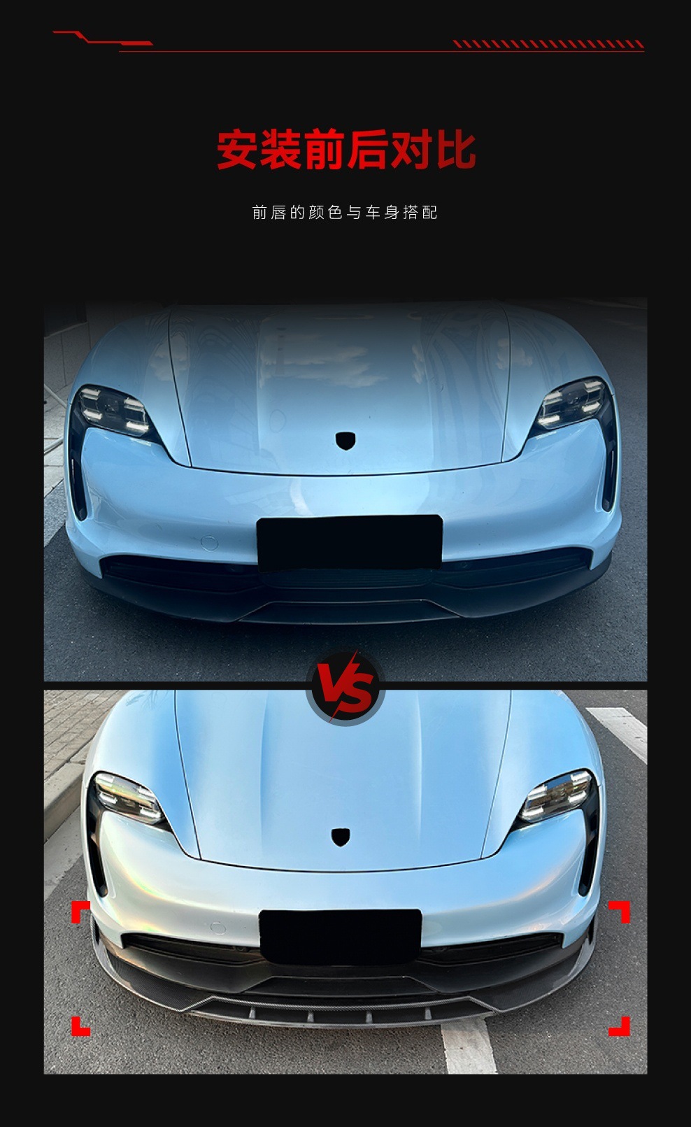Suitable for 2019+ Porsche Taycan, Dedicated Integrated Front Lip, Front Splitter, Front Corner Spoiler, Cross-Border Modification