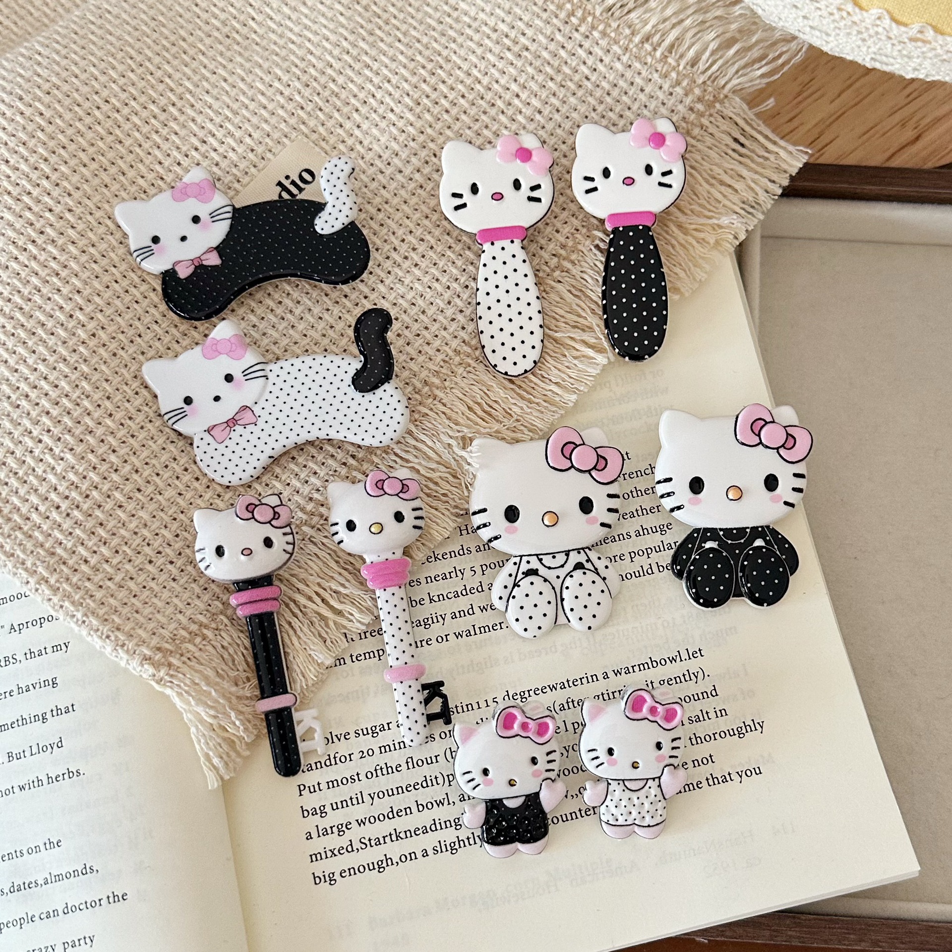 고양이 도트 리본 집게 머리핀 앞머리 옆머리 헤어핀