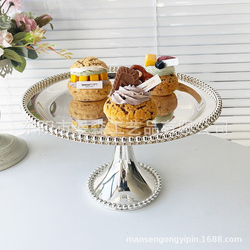 European-style Golden Round Cake Plate Fruit Plate Dim Sum Tray Baking Party Wedding Soft Decorations Home Ornaments