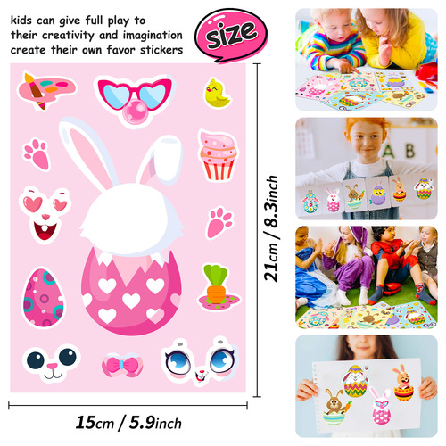 6 pieces/pack Easter egg face-changing stickers for kids DIY cross-border cute egg puzzle cartoon sticker