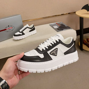 Genuine Leather Men's Casual Sports Shoes, Fashionable Triangle Logo Thick Sole, Simple and Handsome Sneakers, White Shoes