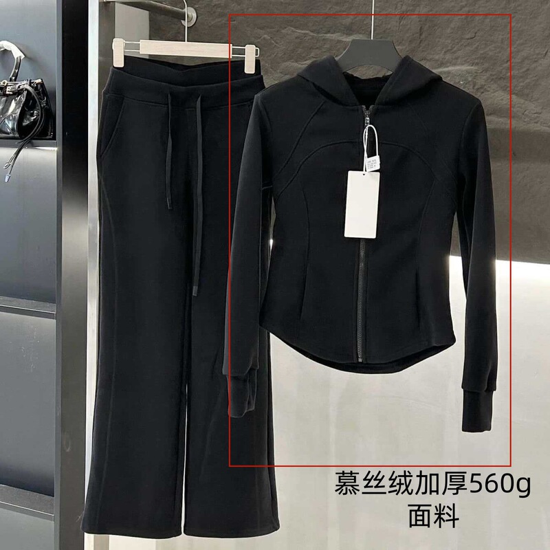 桑坡lulu防风套装新款运动套装跑步女士外穿卫衣卫裤显瘦连帽外套|undefined