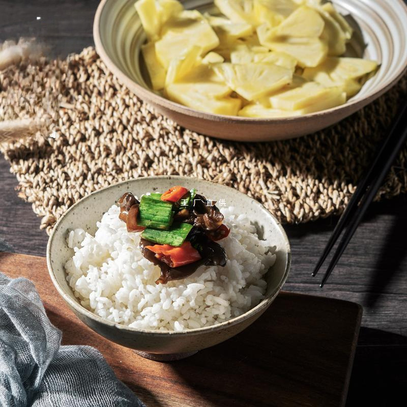 Household Ceramic Bowl Rice Bowl Handmade Japanese-style Crude Pottery Bowl Neat Bowl Microwavable Tableware Food Utensil Nostalgic Old-fashioned Earth Bowl