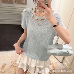 中空半袖レディース 2025 夏の新しいスタイル多用途ラウンドネックダイヤモンドトップ Tシャツ半袖日焼け止めシャツ