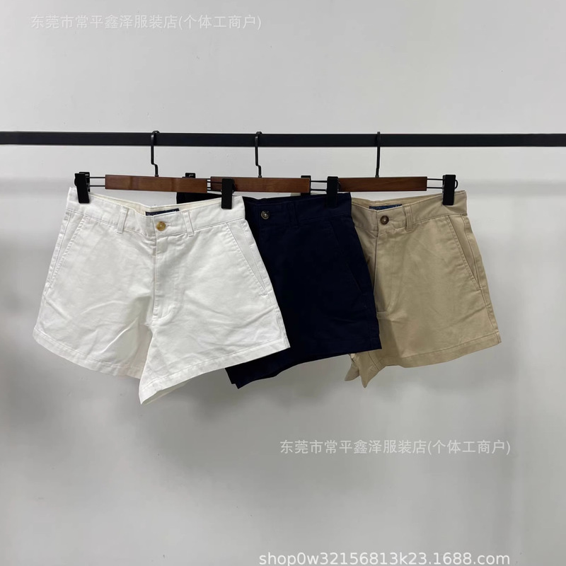 Polo Women's 100% Cotton Twill Shorts for Summer with Polo Letter Embroidery on the Back, Pure Cotton High-Waisted Three-Quarter Shorts