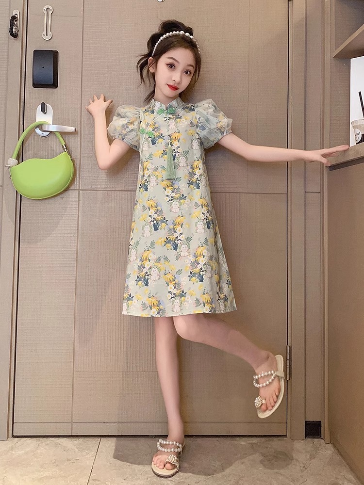 Vestido de verano para niñas, nuevo cheongsam chino, estilo nacional, niño grande, niña, estilo occidental, falda de princesa, Hanfu para niños, delgado image 6