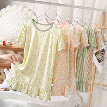 夏季爆款亲子睡裙新款女童睡袍家居服碎花短袖儿童室内空调服