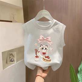 韩版设计感女童洋气夏装上衣儿童短袖T恤女孩宽松潮流外贸批发