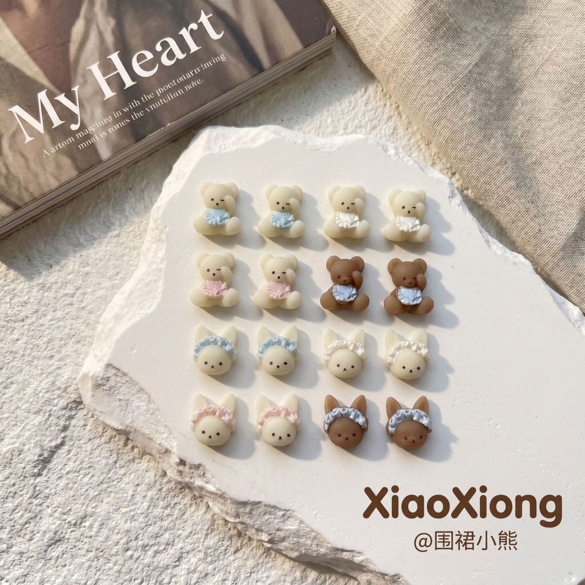 卡通奶油风小熊美甲饰品可爱立体树脂DIY手机壳奶油胶穿戴甲配饰