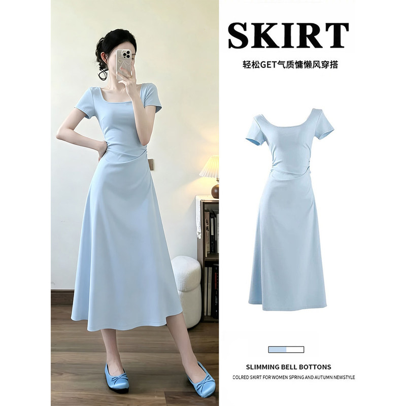 Blue Slim-Fitting Hip-Hugging Dress for Women, Especially Beautiful in Summer, Waist-Cinching Mini Dress, Summer Seaside Tingdai Long Dress Blue Slim-Fitting Hip-Hugging Dress for Women, Especially Beautiful in Summer, Waist-Cinching Mini Dress, Summer Seaside Tingdai Long Dress