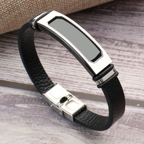 European and American Trend Silicone Bracelet Creative Personalized Simple DIY Engraving Stainless Steel Men's Bracelet Non-fading