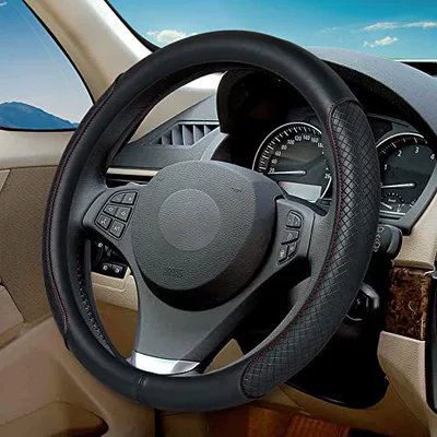 Classic Embossed Contrasting Color Steering Steering wheel cover - black-red-line-38cm