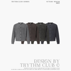 TRYTHMCLUB 美式复古针织开衫街头潮流男女同款羊毛毛衣