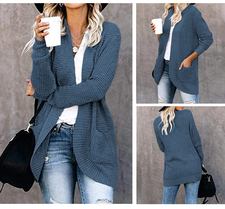Women's Knitted Cardigan With Curved Placket For Women_voghion.com