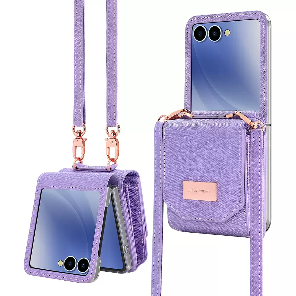 风琴插卡适用三星Flip7手机壳日韩时尚斜挎挂绳Flip6 5防摔手机壳