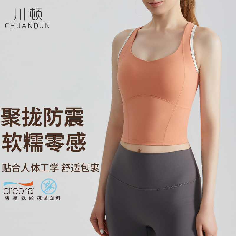 Cd High-Intensity Sports Vest for Women's Fitness Shock-Proof Push-Up Fixed Cup Long Breast-Covering Beautiful Back Yoga Vest Summer