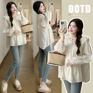 Spot 2024 Spring High Quality Chiffon Doll Shirt Top Spring and Summer Breastfeeding Maternity Clothes