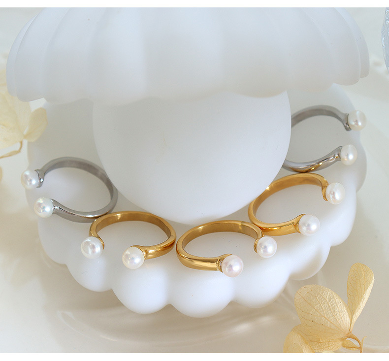 Womenu0027S Simple Style Geometric Stainless Steel Rings Plating Artificial Pearls Stainless Steel R