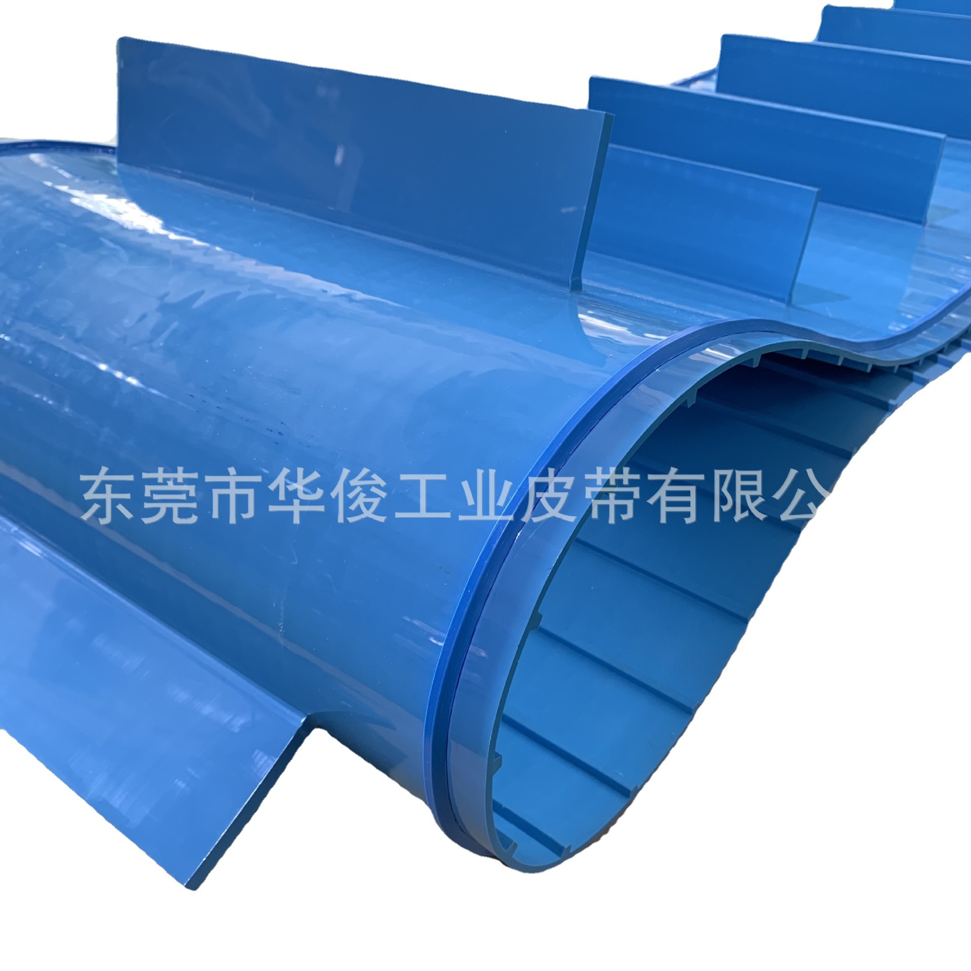 蓝色PU易洁输送带 屠宰行业易洁带 肉类挡板输送带 尼龙滚轮
