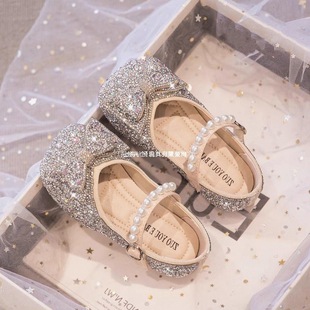Girls Elsa Princess Shoes Spring New Children's Shoes Leather Shoes Crystal Shoes Baby Girls Shoes Soft Sole Spring and Autumn