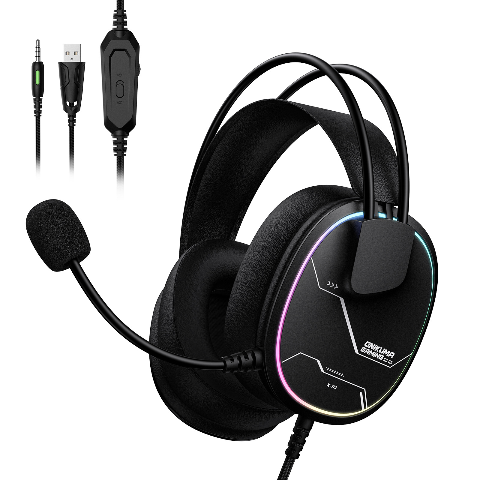 Auriculares para computadora montados en la cabeza ONIKUMA K8 populares transfronterizos, auriculares luminosos RGB para juegos, auriculares para deportes electrónicos K10
