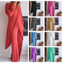 2025欧美新品女装长袖套装阔腿裤套装不规则时尚休闲交叉大码两件