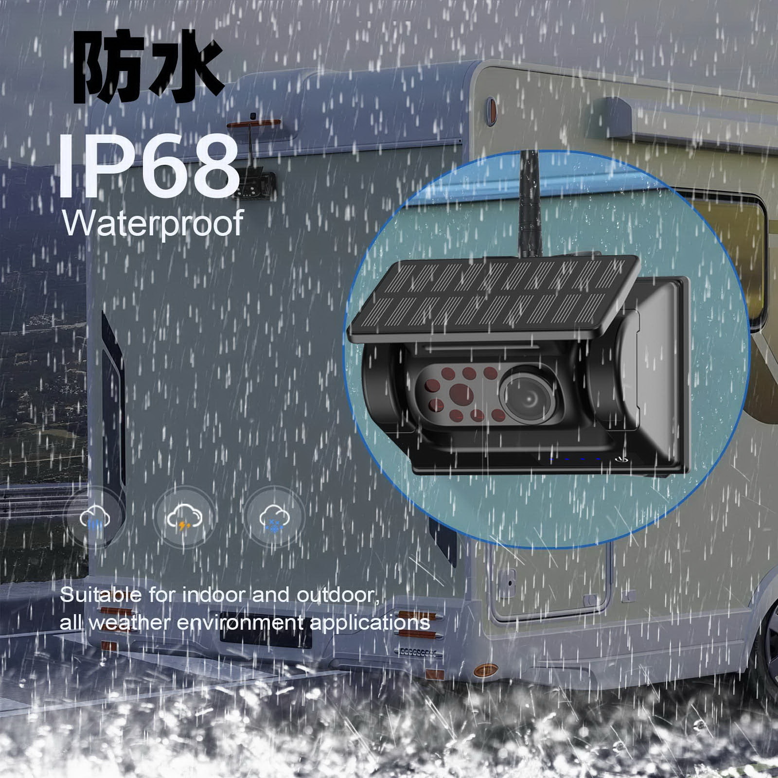 자기 태양 광 발전 플러그인 무료 카메라 휴대 전화 무선 연결 모니터링 WIFI 적외선 야간 투시경 대형 승용차 트럭