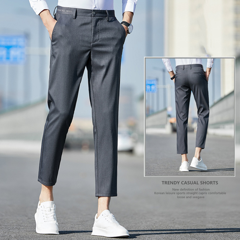 Spring and Summer Cropped Casual Pants Men's Slim-fit All-match Korean-style Elastic Waist Pants Men's Stretch Pants Spring and Summer Cropped Casual Pants Men's Slim-fit All-match Korean-style Elastic Waist Pants Men's Stretch Pants