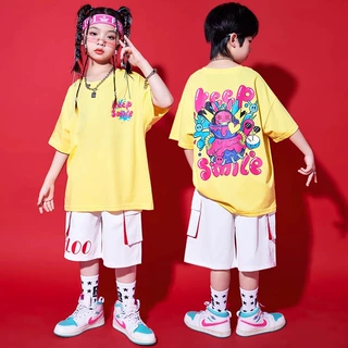 嘻哈街舞儿童潮服男童宽松潮牌T恤夏少儿HIPHOP女童爵士舞演出服