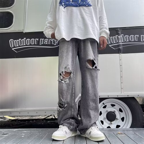 Urban Style Men's Spring and Autumn 2024 New Arrival Jeans Hip-Hop Instagram Trendy Streetwear Cool and Edgy Pant
