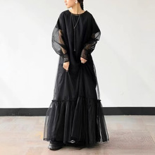 2025小暗黑时尚设计宽松网纱长袖连衣裙搭配短袖长款T恤裙现货