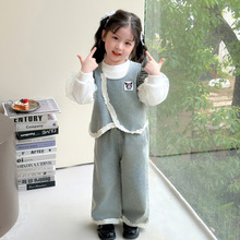 2025新款春秋季女童时尚可爱蕾丝马甲牛仔裤洋气百搭