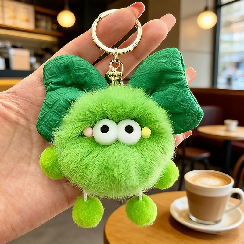 Plush Cute Bow-Knot Coal Ball Elf Keychain Doll Backpack Pendant Toy Ornament Gift for Women Wholesale