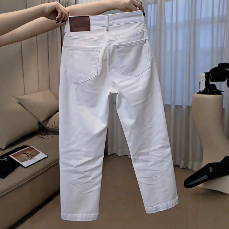 White Straight-Leg Jeans for Women, Summer Thin Style, Suitable for Petite Pear-Shaped Body, High-Waisted, Slim-Fit, Flattering, Cropped Cigarette Pants