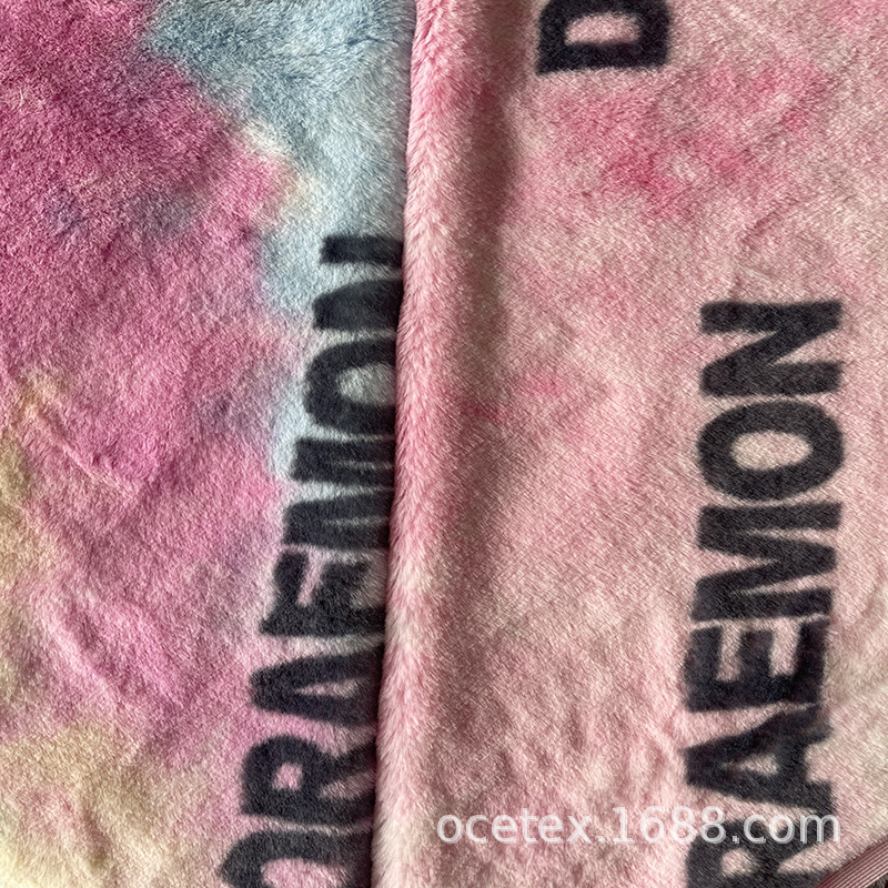 厂家供应扎染印花小兔毛睡衣家居服面料儿童毛绒玩具面料抱枕面料