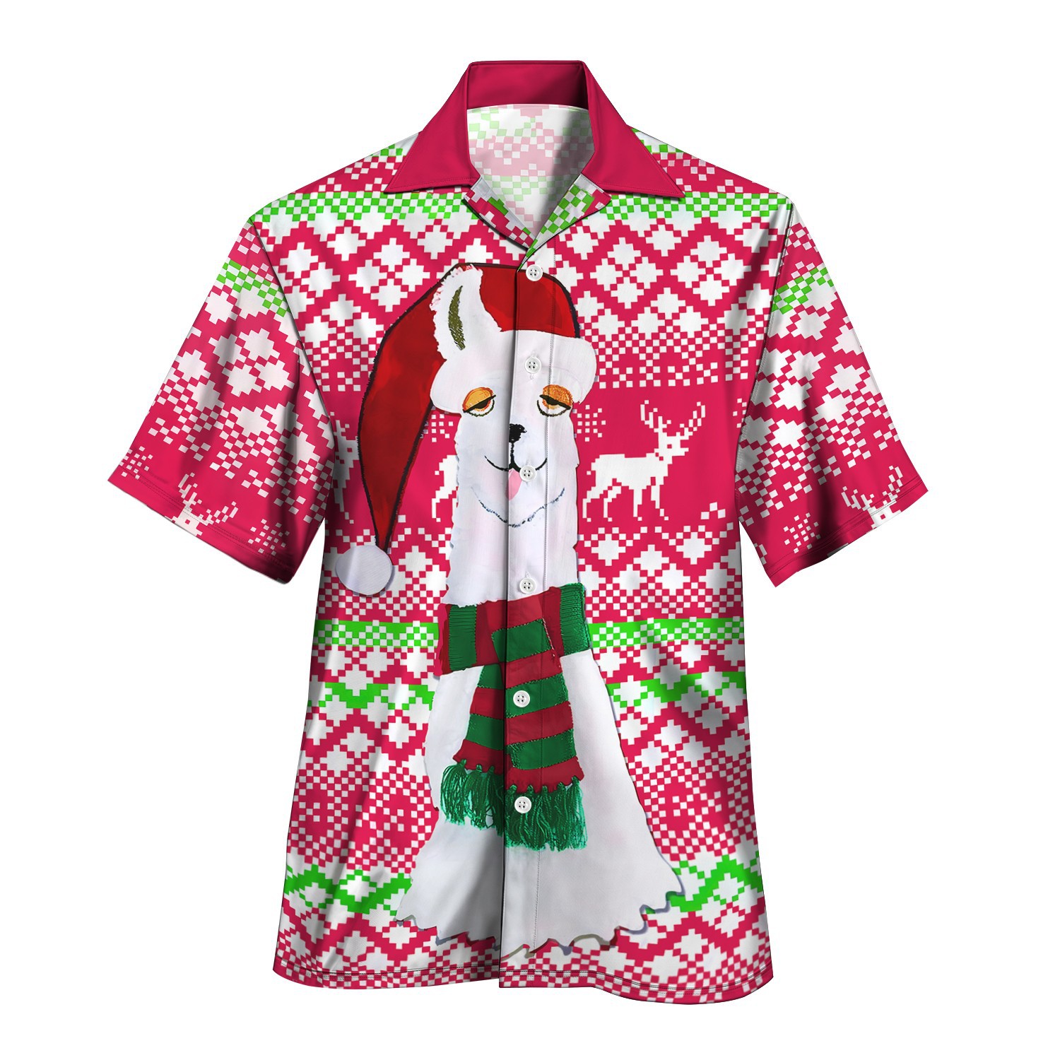 3D estampado digital patrón de alce festivo serie roja venta directa de fábrica camisa con cuello cubano MB33