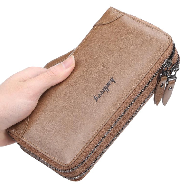 Men's Long Wallet baellerry Business Casual Double Zipper Clutch Bag Large Capacity Multi-Card Clutch Bag