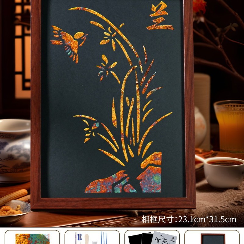 2025新非遗烧箔画diy材料包金箔画装饰画拓印手工爱国主题建军节|undefined