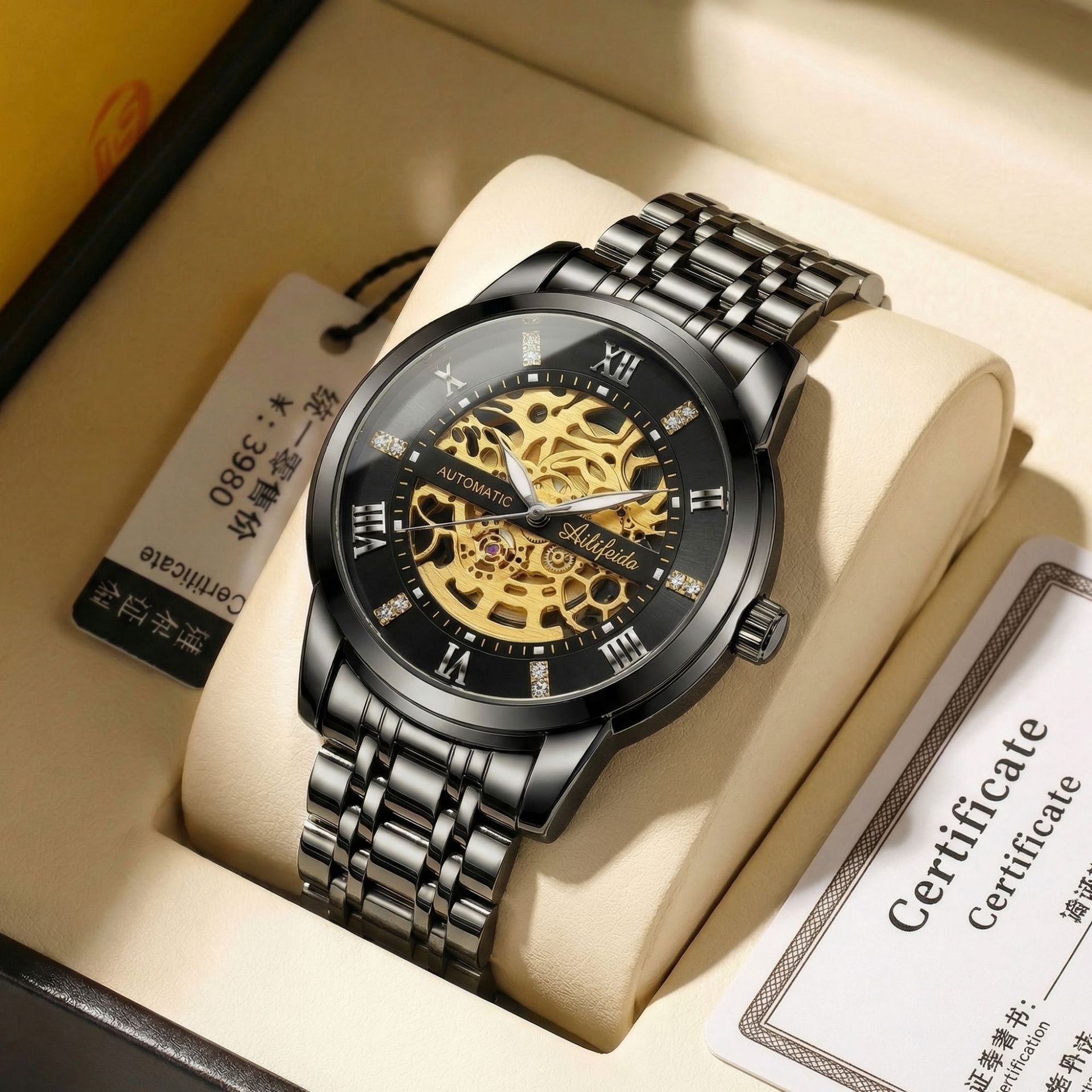 Ali Philippe Quartz Hollow Watch Men's Back Cover Visual Douyin Live Broadcast Butterfly Buckle One Generation Wear-Resistant