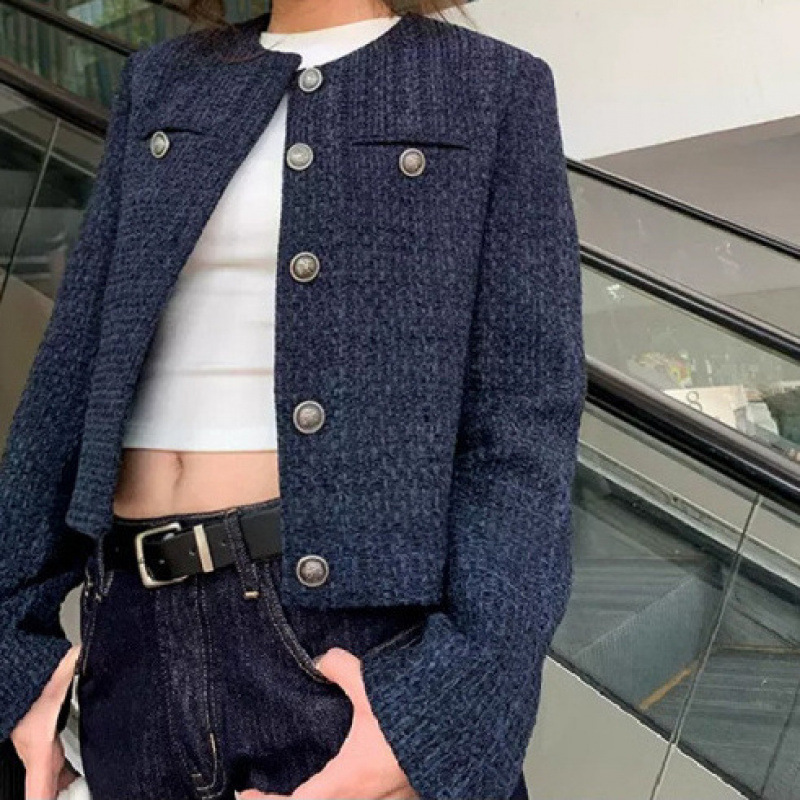 Short Chanel-Style Jacket for Women, Spring and Autumn, Single-Breasted, Vintage, High-End, Casual, Loose, New Long-Sleeve, Elegant Top