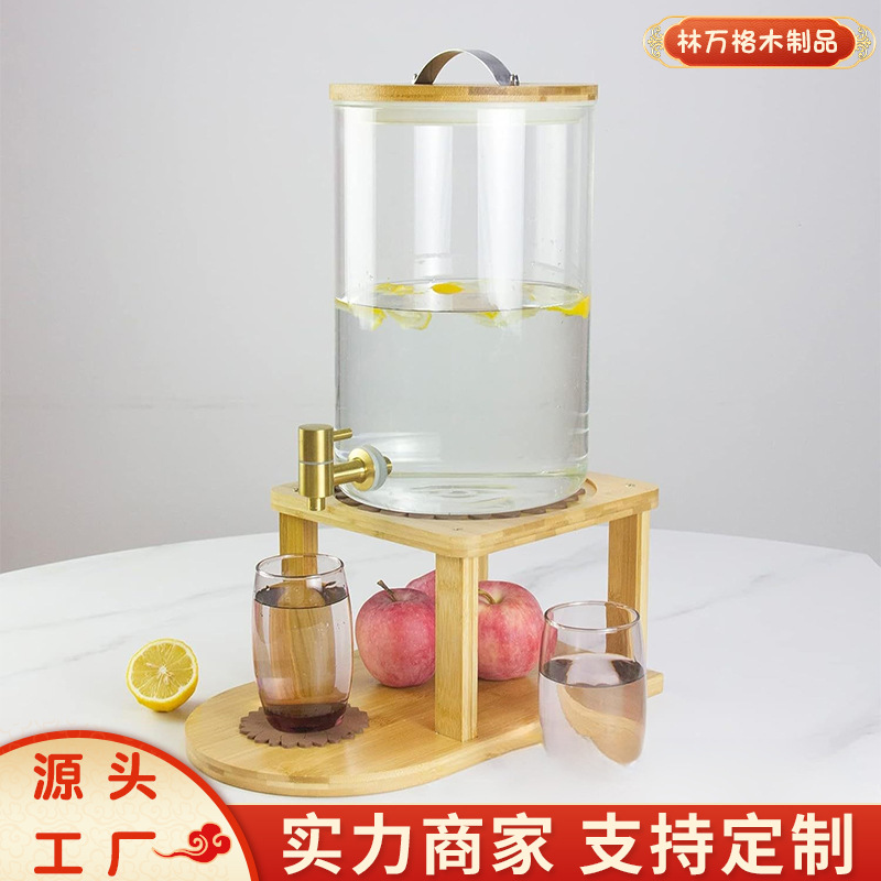 竹制饮料分配器支架2 层玻璃饮水机台面饮料竹架洗衣液植物底座