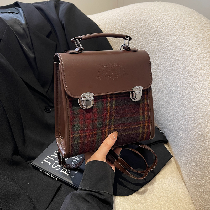Modischer Karierter Mini Rucksack Für Damen Mit Farbblock Design_voghion.com