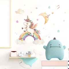 外貿卡通彩虹獨角獸兒童臥室玄關家居裝飾牆貼貼紙自粘批發跨境