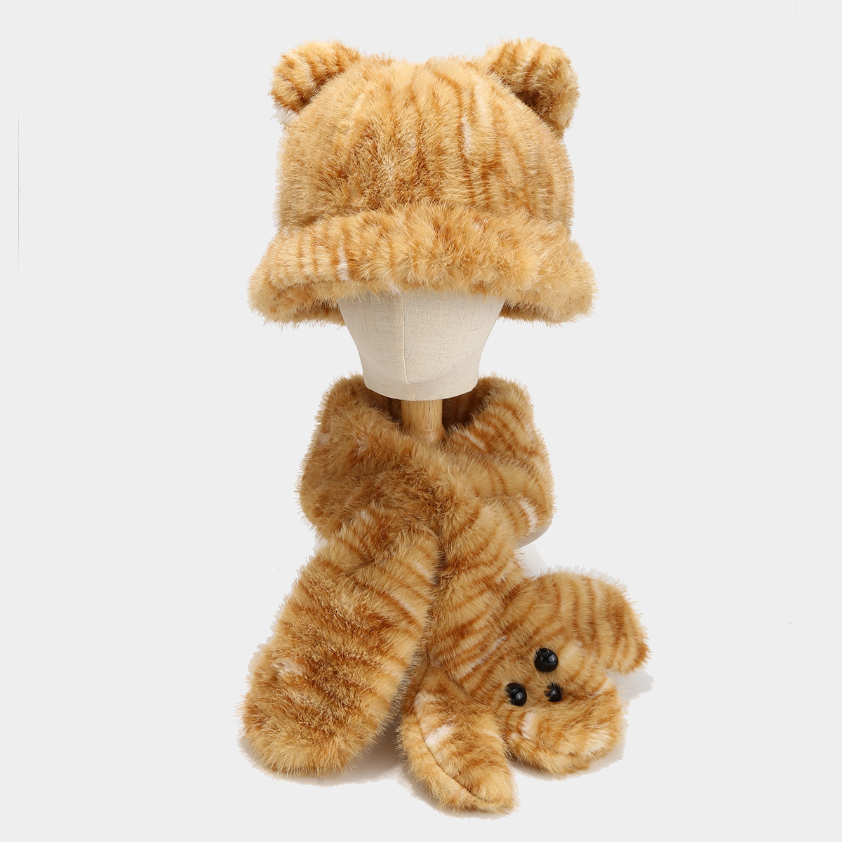 Coreano lindo oso orejas de peluche sombrero bufandas de dos piezas de invierno caliente a prueba de frío leopardo conjunto de buñuelo cruzado