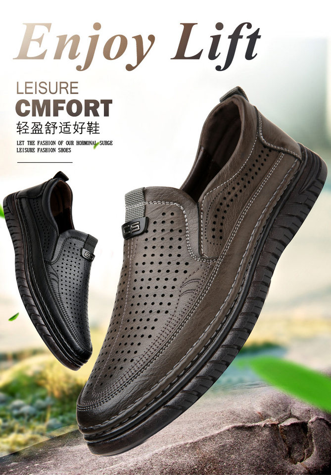 Giày lười nam da mềm đế mềm chống trượt, giày da công sở thường ngày — Xăng đan kaki, Xăng đan màu đen chi tiết 2