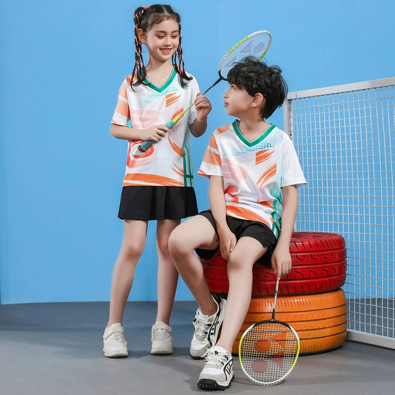 Детская одежда для бадминтона 2022, спортивная одежда с короткими рукавами, двухцветная одежда для настольного тенниса, мужская и женская, детская одежда, спортивная, дышащая, с принтом