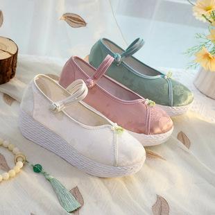 Butterfly Feather 2025 New Embroidered Shoes Lightweight Thick Sole Height Increasing Ethnic Style Cloth Shoes Women's Strap Ethnic Style Embroidered Shoes